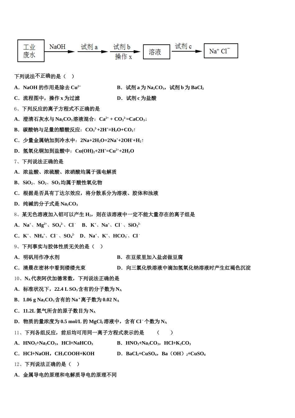 2026届湖南省邵东县第一中学、娄底三中化学高一第一学期期中检测模拟试题含解析_第2页