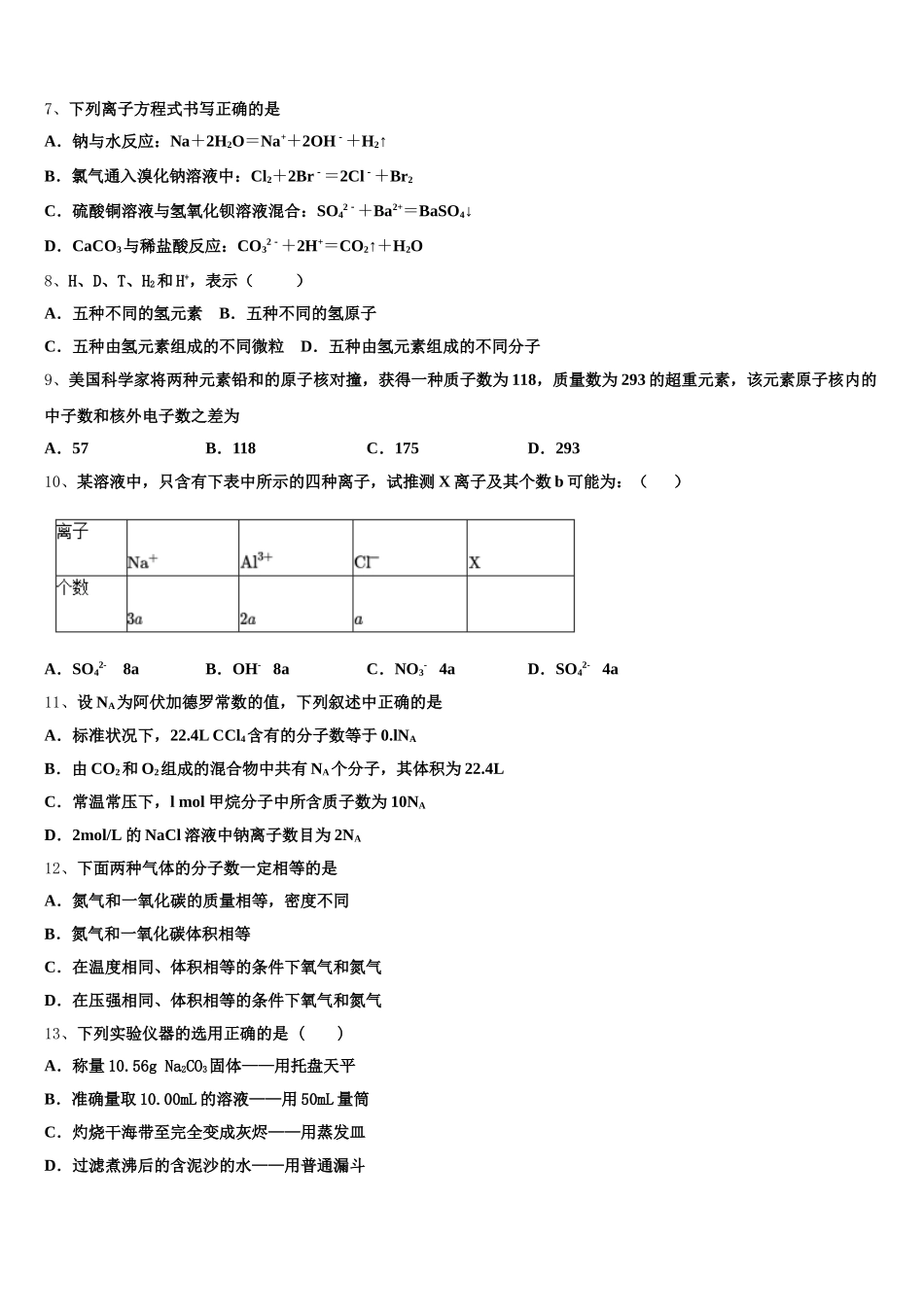2025年湖南省衡阳县第五中学化学高一上期中考试模拟试题含解析_第2页