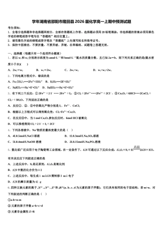 学年湖南省邵阳市隆回县2026届化学高一上期中预测试题含解析