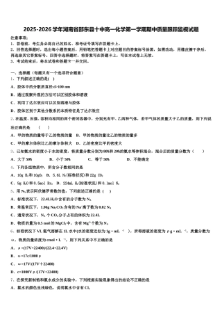 2025-2026学年湖南省邵东县十中高一化学第一学期期中质量跟踪监视试题含解析