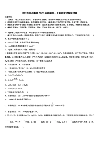 邵阳市重点中学2025年化学高一上期中考试模拟试题含解析
