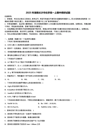 2025年湖南长沙市化学高一上期中调研试题含解析