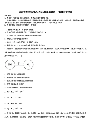 湖南省娄底市2025-2026学年化学高一上期中联考试题含解析