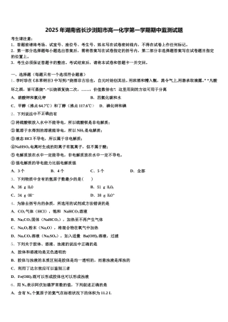 2025年湖南省长沙浏阳市高一化学第一学期期中监测试题含解析