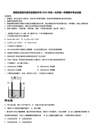 湖南省邵阳市邵东县第四中学2025年高一化学第一学期期中考试试题含解析