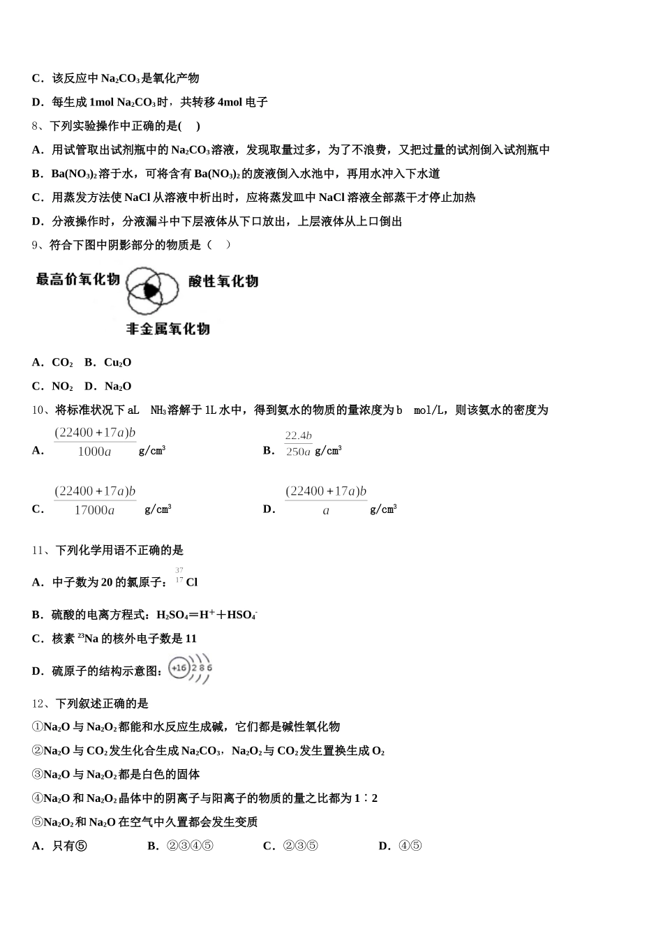2026届湖南省邵阳市邵阳县化学高一上期中达标检测试题含解析_第2页