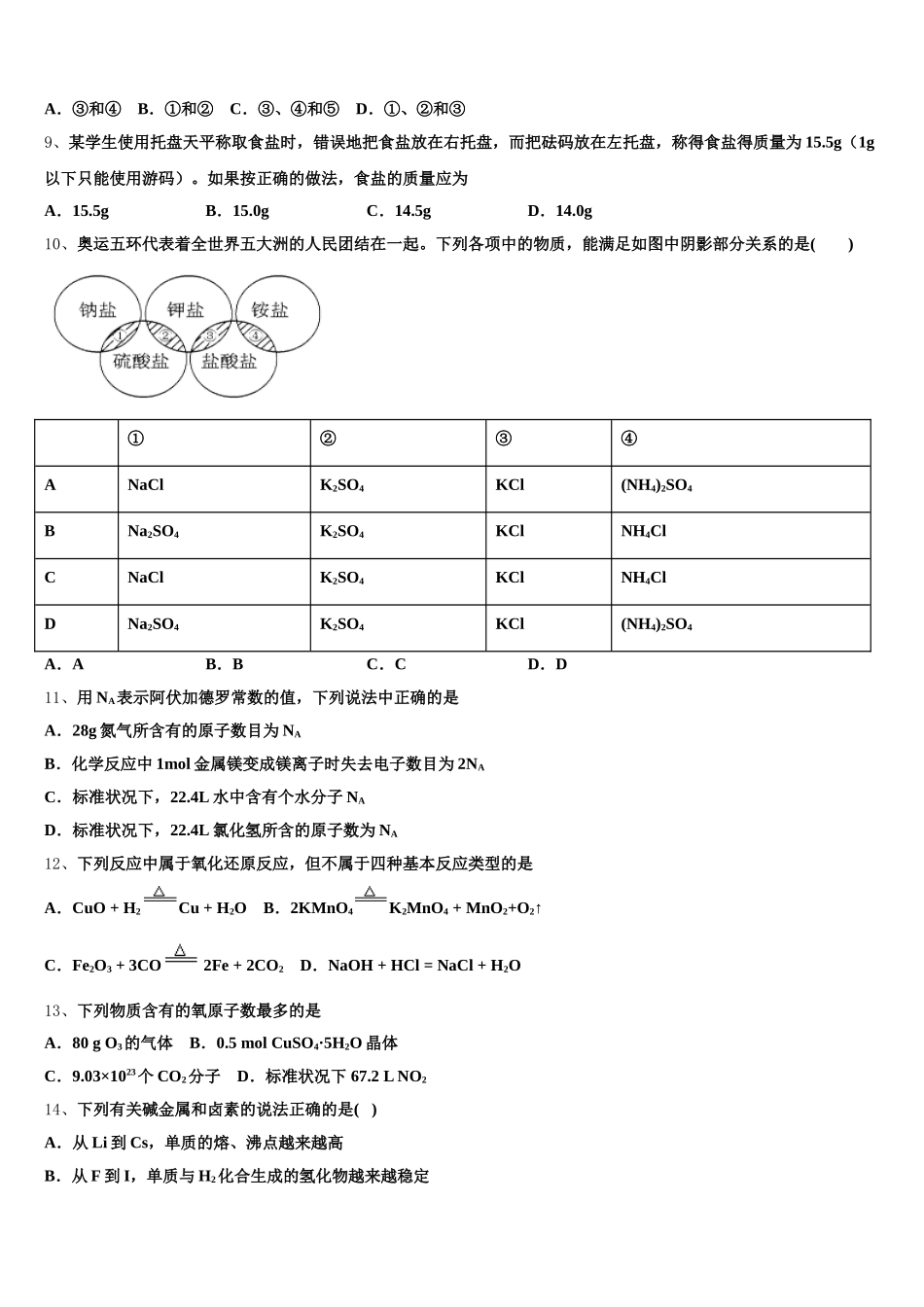 2025年湖南省邵阳市双清区十一中化学高一第一学期期中复习检测模拟试题含解析_第2页