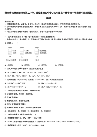 湖南省株洲市醴陵市第二中学、醴陵市第四中学2026届高一化学第一学期期中监测模拟试题含解析