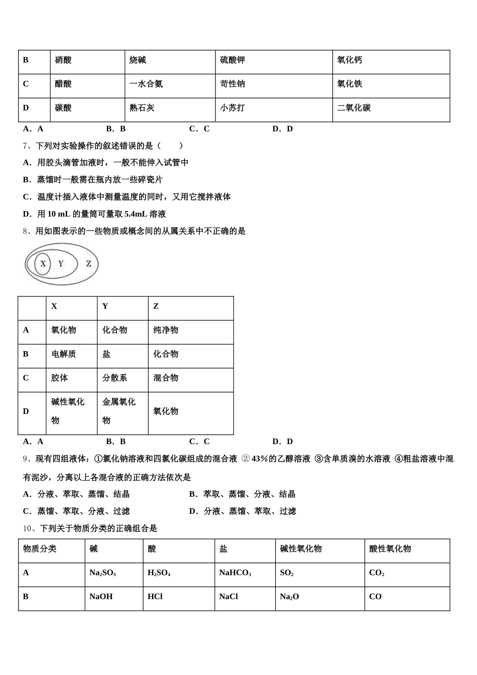 湖南省衡阳市2025年高一上化学期中调研模拟试题含解析_第2页