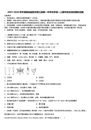 2025-2026学年湖南省益阳市桃江县第一中学化学高一上期中综合测试模拟试题含解析