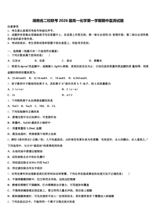 湖南省二校联考2026届高一化学第一学期期中监测试题含解析