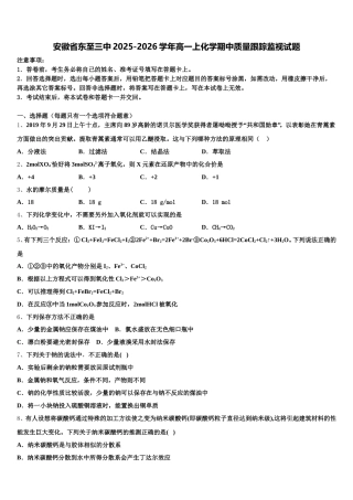 安徽省东至三中2025-2026学年高一上化学期中质量跟踪监视试题含解析