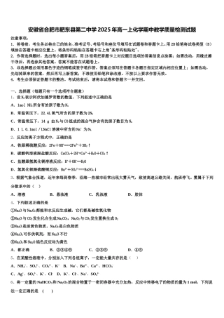 安徽省合肥市肥东县第二中学2025年高一上化学期中教学质量检测试题含解析