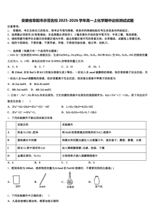 安徽省阜阳市示范名校2025-2026学年高一上化学期中达标测试试题含解析