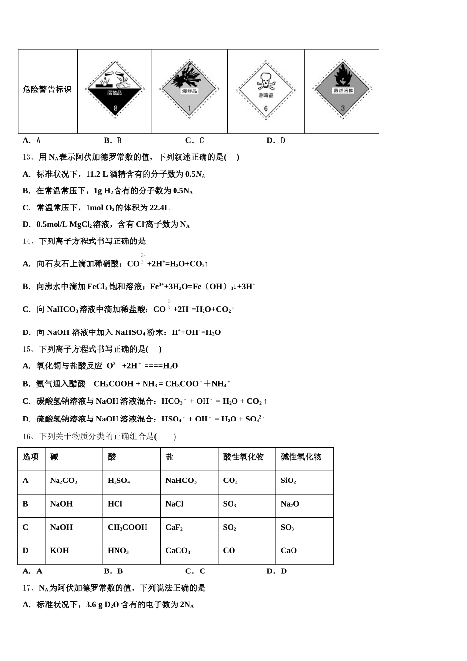 2026届合肥一六八中学高一化学第一学期期中经典模拟试题含解析_第3页
