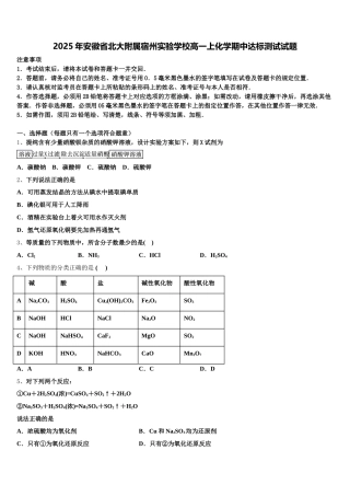 2025年安徽省北大附属宿州实验学校高一上化学期中达标测试试题含解析