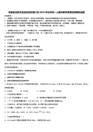 安徽省合肥市金汤白泥乐槐六校2025年化学高一上期中教学质量检测模拟试题含解析