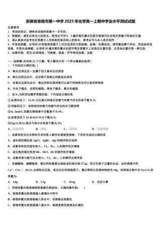 安徽省淮南市第一中学2025年化学高一上期中学业水平测试试题含解析