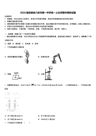 2026届安徽省六安市第一中学高一上化学期中调研试题含解析