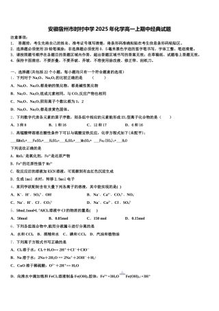 安徽宿州市时村中学2025年化学高一上期中经典试题含解析