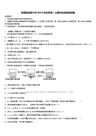 安徽省合肥六中2025年化学高一上期中达标检测试题含解析