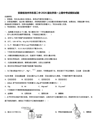 安徽省池州市东至二中2026届化学高一上期中考试模拟试题含解析
