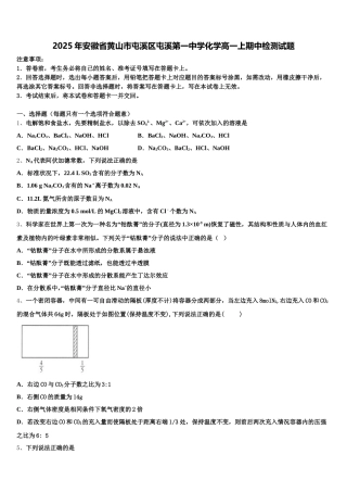 2025年安徽省黄山市屯溪区屯溪第一中学化学高一上期中检测试题含解析