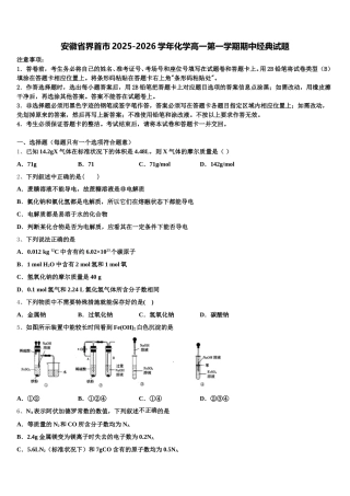 安徽省界首市2025-2026学年化学高一第一学期期中经典试题含解析