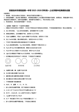 安徽池州市青阳县第一中学2025-2026学年高一上化学期中经典模拟试题含解析