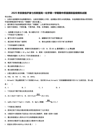 2025年安徽省庐巢七校联盟高一化学第一学期期中质量跟踪监视模拟试题含解析