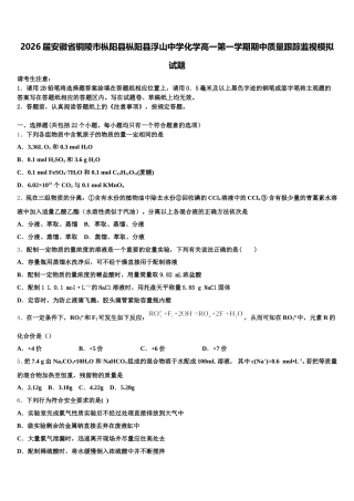 2026届安徽省铜陵市枞阳县枞阳县浮山中学化学高一第一学期期中质量跟踪监视模拟试题含解析