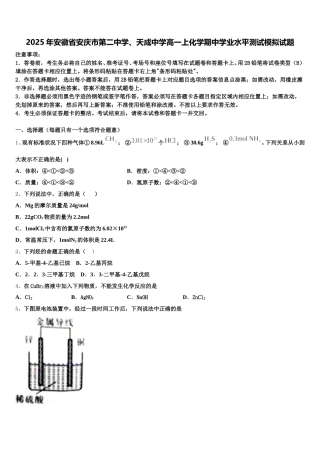2025年安徽省安庆市第二中学、天成中学高一上化学期中学业水平测试模拟试题含解析