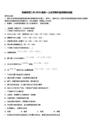 安徽蚌埠二中2026届高一上化学期中监测模拟试题含解析