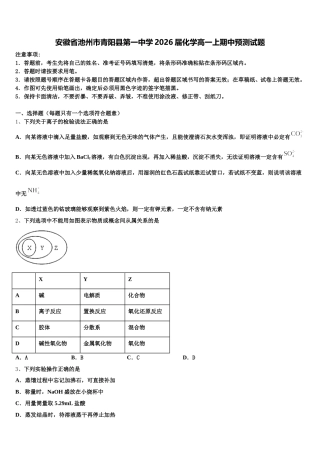 安徽省池州市青阳县第一中学2026届化学高一上期中预测试题含解析