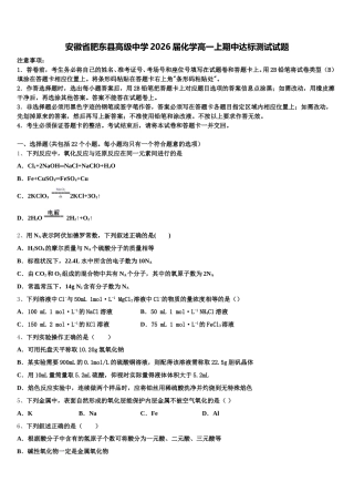 安徽省肥东县高级中学2026届化学高一上期中达标测试试题含解析