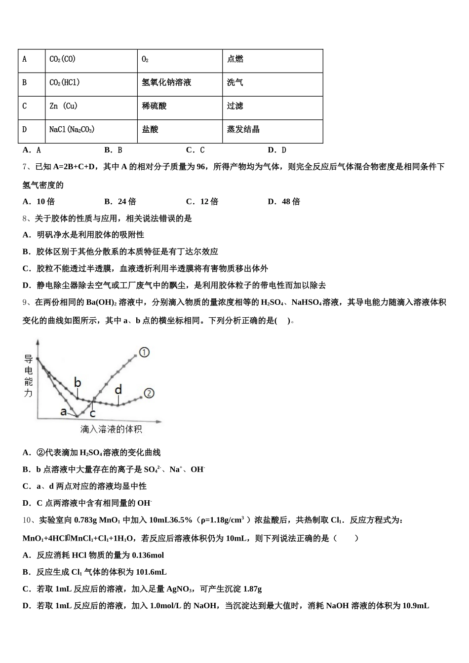 安徽省滁州市全椒县城东中学2025年高一上化学期中经典模拟试题含解析_第2页