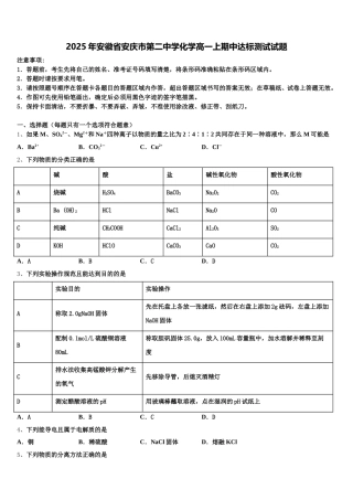 2025年安徽省安庆市第二中学化学高一上期中达标测试试题含解析