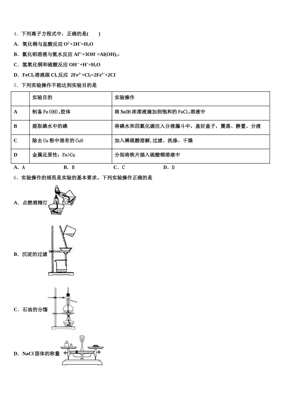 安徽省庐巢六校联盟2025-2026学年高一化学第一学期期中达标检测试题含解析_第2页