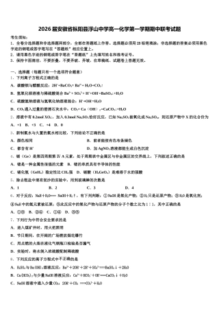 2026届安徽省枞阳县浮山中学高一化学第一学期期中联考试题含解析