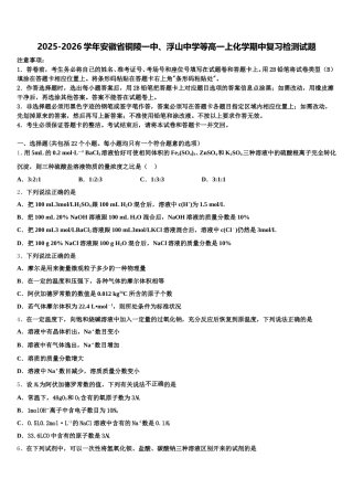 2025-2026学年安徽省铜陵一中、浮山中学等高一上化学期中复习检测试题含解析