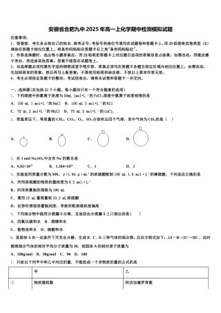 安徽省合肥九中2025年高一上化学期中检测模拟试题含解析