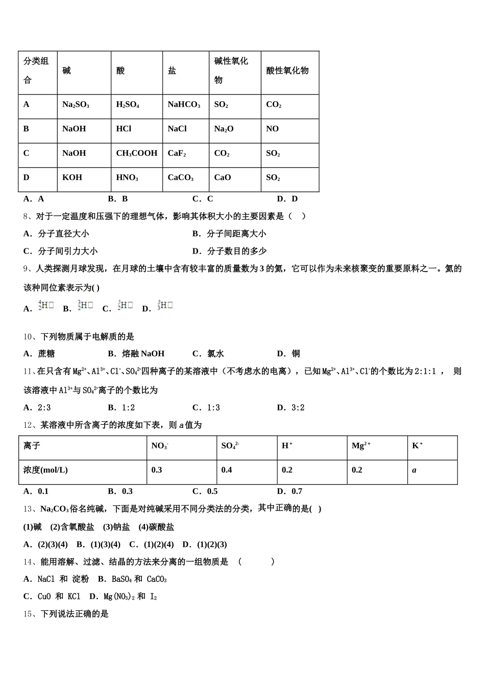 安徽省六安市舒城中学仁英班2025年化学高一上期中质量检测模拟试题含解析_第2页