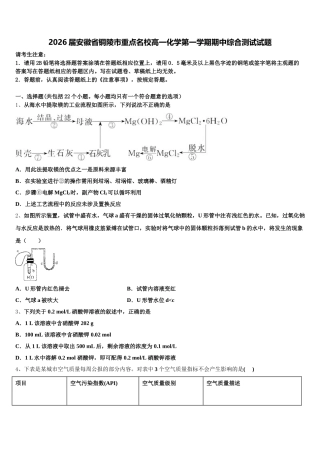 2026届安徽省铜陵市重点名校高一化学第一学期期中综合测试试题含解析