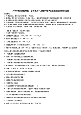 2025年安徽省淮北、宿州市高一上化学期中质量跟踪监视模拟试题含解析