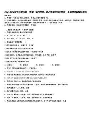 2025年安徽省合肥市第一中学、第六中学、第八中学联合化学高一上期中经典模拟试题含解析
