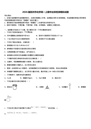2026届抚州市化学高一上期中达标检测模拟试题含解析