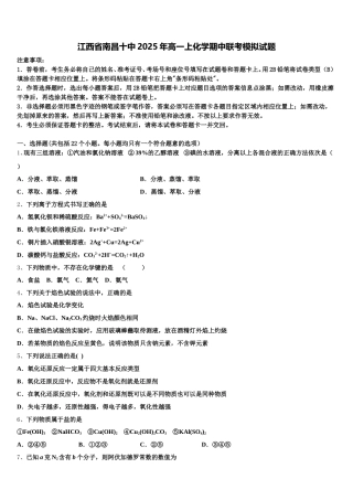 江西省南昌十中2025年高一上化学期中联考模拟试题含解析