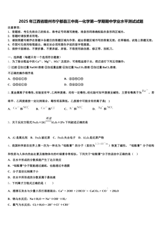 2025年江西省赣州市宁都县三中高一化学第一学期期中学业水平测试试题含解析