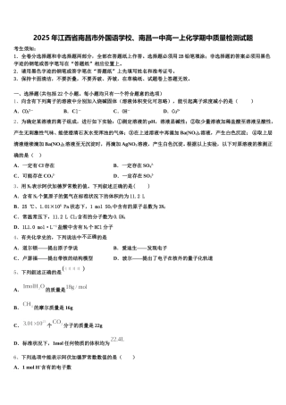 2025年江西省南昌市外国语学校、南昌一中高一上化学期中质量检测试题含解析
