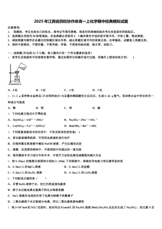 2025年江西省四校协作体高一上化学期中经典模拟试题含解析